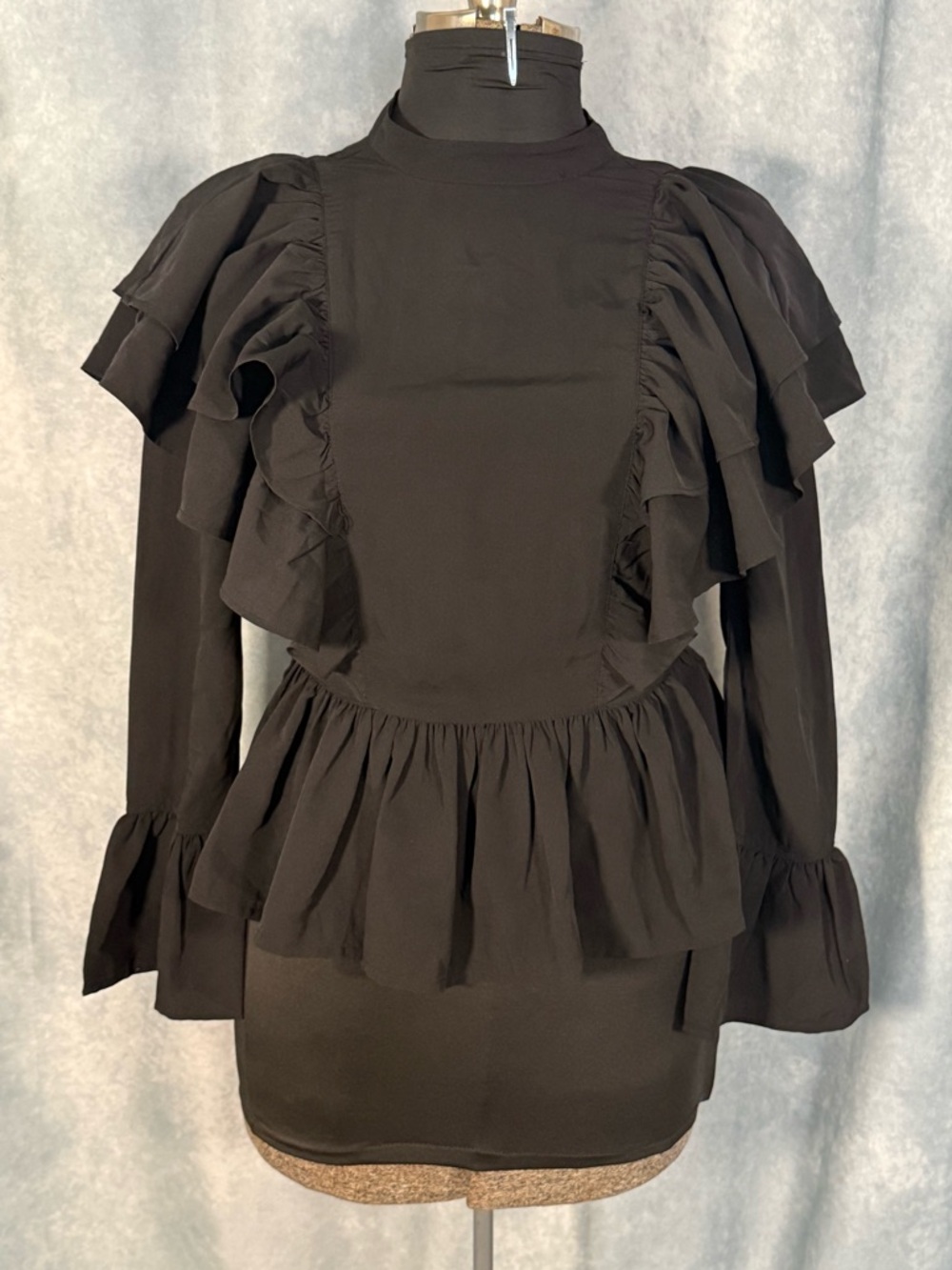 Black Ruffle Peplum Blouse with Bell Sleeve Gina Tricot